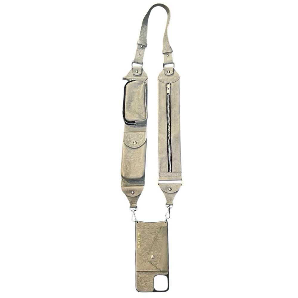 Bandolier Leather Billie Utility Crossbody & Case Greige/Silver iPhone 12/12 Pro